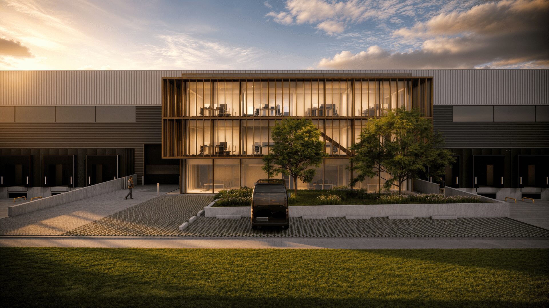 Artist impression van logistiek bedrijfspand in Poeldijk ontwikkeld door Remmers Bouwgroep voor bedrijfshuisvesting