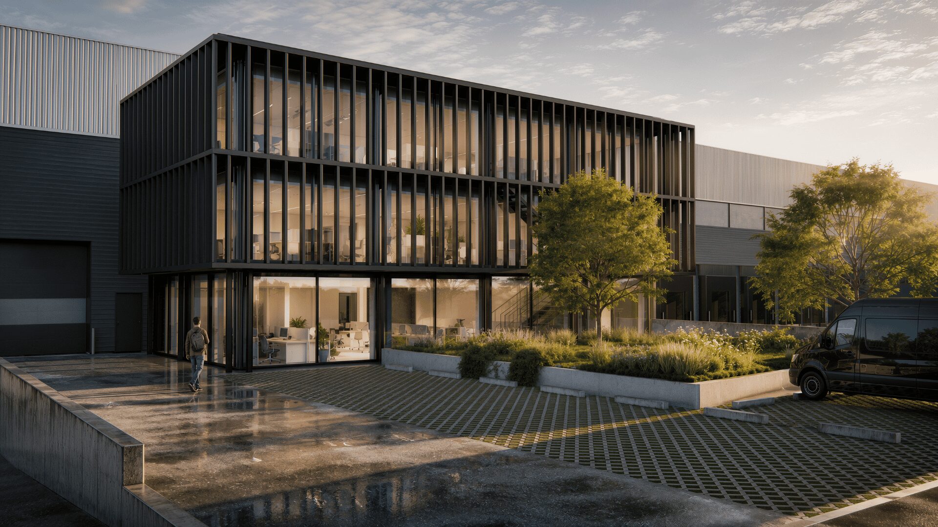Artist impression van logistiek bedrijfspand in Poeldijk ontwikkeld door Remmers Bouwgroep voor bedrijfshuisvesting