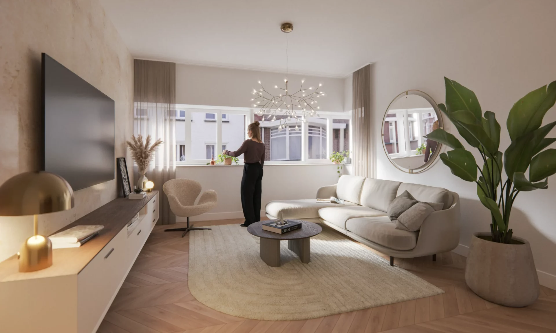 Impressie woonkamer monumentaal pand Nieuwlandstraat Tilburg, appartementen