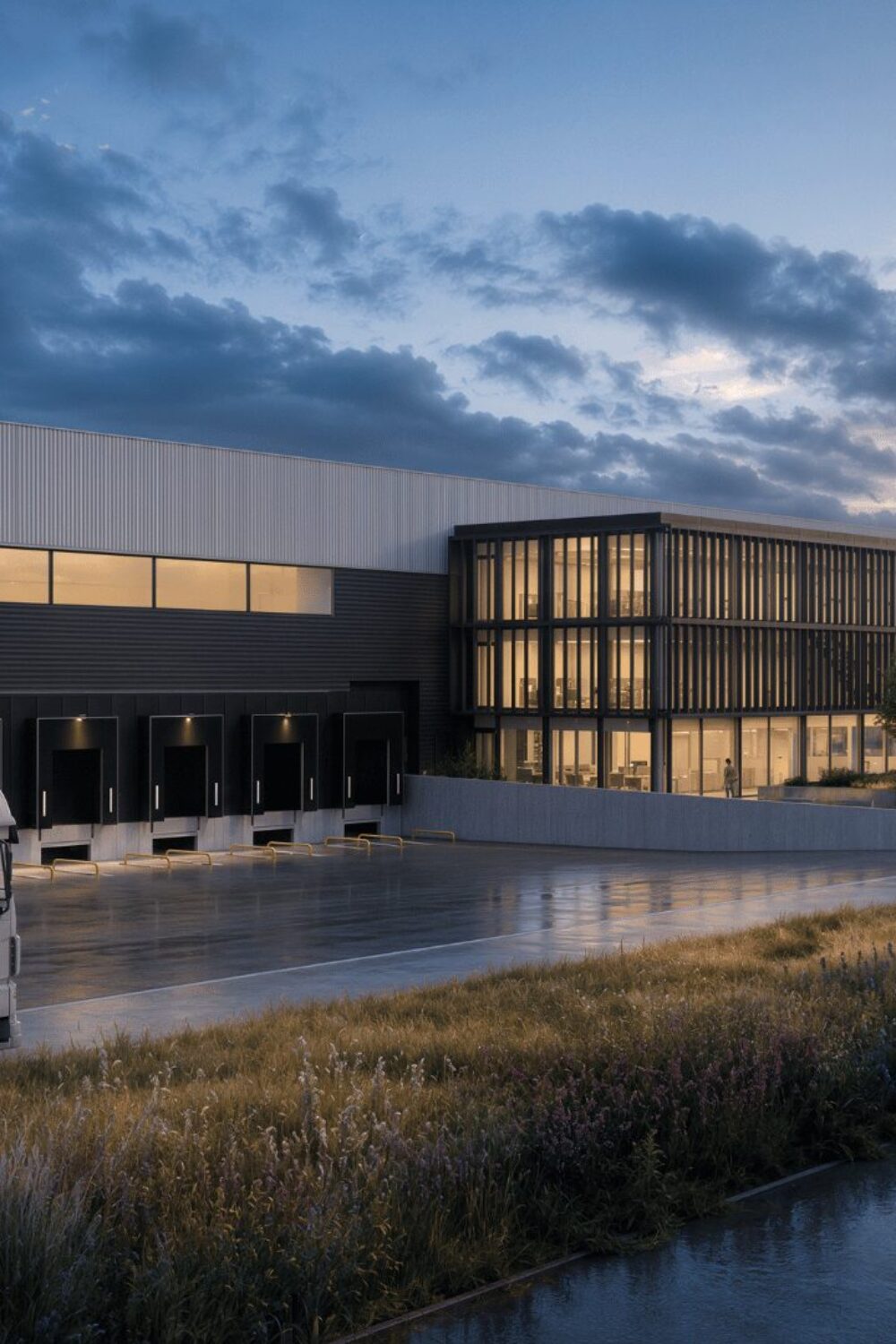 Artist impression van logistiek bedrijfspand in Poeldijk ontwikkeld door Remmers Bouwgroep voor bedrijfshuisvesting
